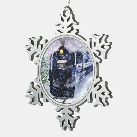 Happy Holiday Northern Express Schneeflocken Zinn-Ornament (Rechts)