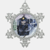 Happy Holiday Northern Express Schneeflocken Zinn-Ornament (Vorderseite)