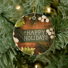 Happy Holiday on Holz Background Keramik Ornament