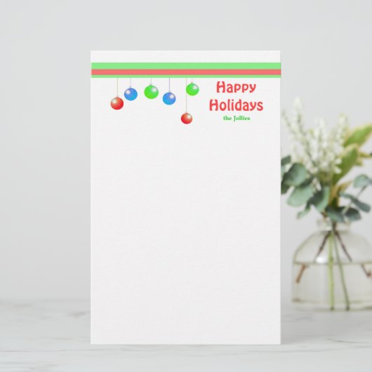Happy Holiday Ornaments Briefpapier (Stehend Vorderseite)