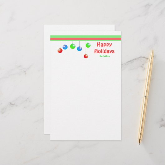 Happy Holiday Ornaments Briefpapier (Vorderseite/Rückseite Beispiel)