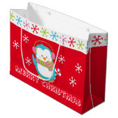 Happy Holiday Penguin Große Geschenktüte (Vorderseite Schrägansicht)