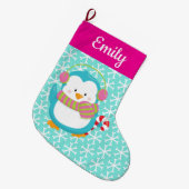 Happy Holiday Penguin Großer Weihnachtsstrumpf (Vorderansicht (hängend))