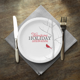 Happy Holiday Red Kardinal Personalisiert Pappteller