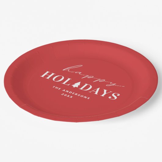 Happy Holiday | Rotes Weihnachtsfest & Neues Jahr Pappteller (Schrägansicht)