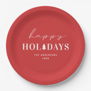 Happy Holiday Rotes Weihnachtsfest & Neues Jahr Pappteller