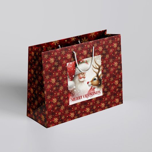 Happy Holiday Santa Claus Rudolph Gift Bag Große Geschenktüte