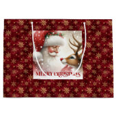 Happy Holiday Santa Claus Rudolph Gift Bag Große Geschenktüte (Vorderseite)