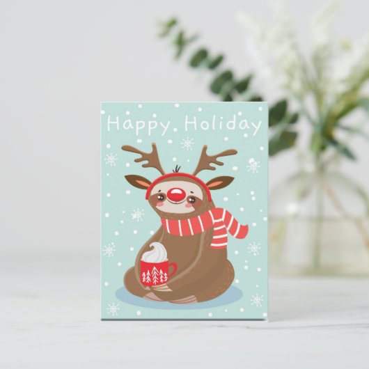 Happy Holiday Sloth Postkarte (Stehend Vorderseite)
