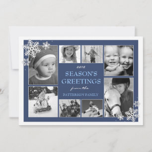 Happy Holiday Snowflakes 8 Foto Collage in Blue Feiertagskarte