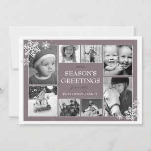 Happy Holiday Snowflakes 8 Foto Collage in Plum Feiertagskarte