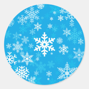 Happy Holiday Snowflakes Pattern Blau Jeder Runder Aufkleber