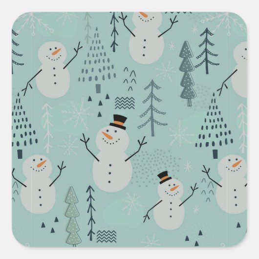 Happy Holiday Snowman Pattern Quadratischer Aufkleber (Vorderseite)