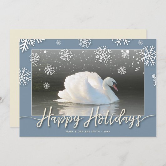 Happy Holiday Swans Flat Card Feiertagskarte (Vorne/Hinten)