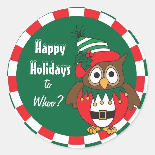 Happy Holiday to Whoo? Owl Bird Runder Aufkleber (Vorderseite)