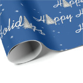 Happy Holiday Trees on Blue Geschenkpapier (Rolleneckpunkt)