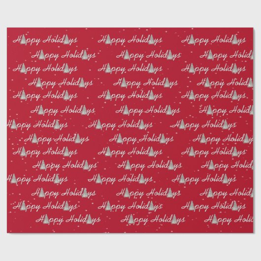 Happy Holiday Trees on Red Geschenkpapier (Flach)