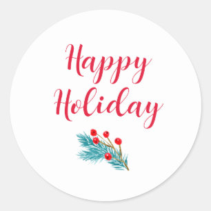 Happy Holiday Watercolor Spruce und Red Berries Runder Aufkleber