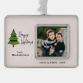 Happy Holiday Watercolor Weihnachtsbaum Foto Rahmen-Ornament Silber (Vorderseite)