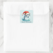 Happy Holiday Weihnachtsdolphin Text hinzufügen Quadratischer Aufkleber (Tasche)