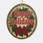 Happy Holiday Weihnachtskranz Keramik Ornament (Links)