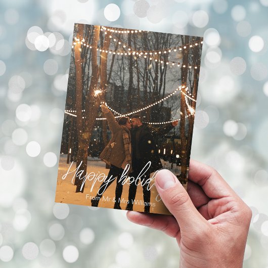Happy Holiday White Handwriting mr&mrs Foto Postkarte