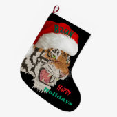 Happy Holiday Wildlife tiger mit Weihnachtsmannmüt Großer Weihnachtsstrumpf (Vorderansicht (hängend))