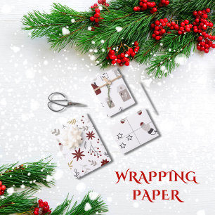 Happy Holiday Wrapping Paper Flat Sheet Set 3 Geschenkpapier Set