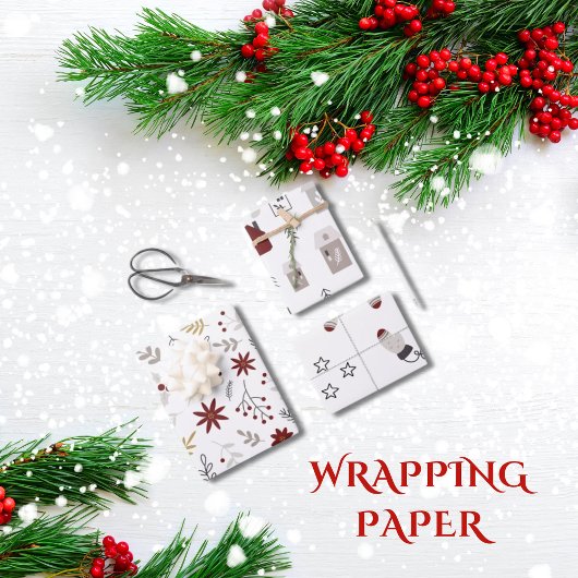 Happy Holiday Wrapping Paper Flat Sheet Set 3 Geschenkpapier Set