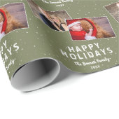 Happy Holidays 2 Foto Collage Snowflakes Geschenkpapier (Rolleneckpunkt)