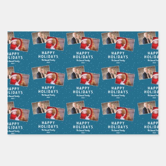 Happy Holidays 2 Foto Collage Snowflakes Geschenkpapier Set (Vorderseite 2)
