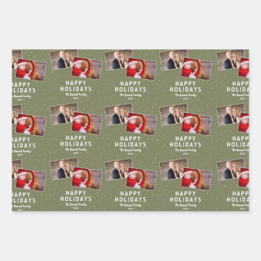 Happy Holidays 2 Foto Collage Snowflakes Geschenkpapier Set (Vorderseite)