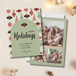 Happy Holidays 3 Family Foto Collage Green Arch Feiertagskarte