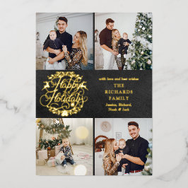 Happy Holidays 4 Foto Collage Chalkboard Gold Folien Feiertagskarte