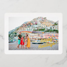 Happy Holidays 4 Foto Familienurlaub Gold Folien Feiertagskarte