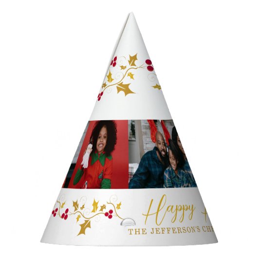 Happy Holidays 5 Fotos heilig und beeren weiß Partyhütchen (Links)