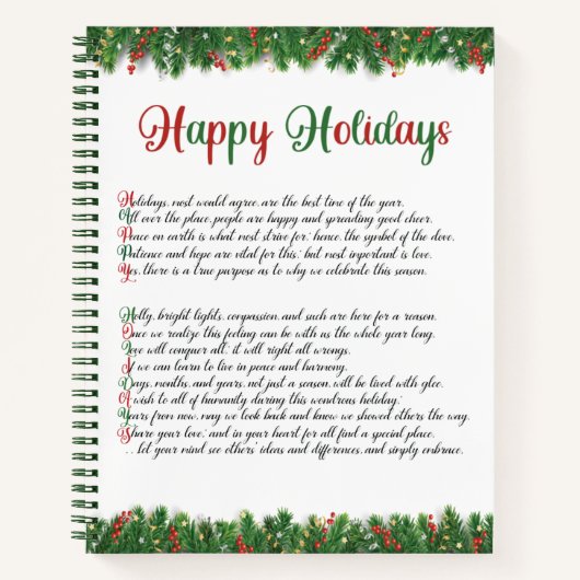 Happy Holidays Acrostic Gedicht Rezept Buch (Vorderseite)