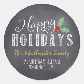 Happy Holidays Address Labels Runder Aufkleber
