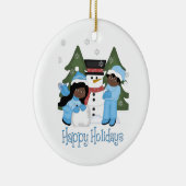 Happy Holidays Afroamerikanischer Kinder mit Schne Keramikornament (Rechts)