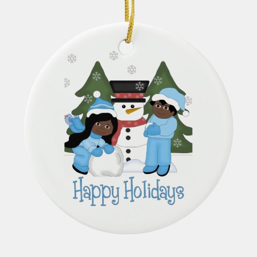 Happy Holidays Afroamerikanischer Kinder mit Schne Keramikornament (Vorne)