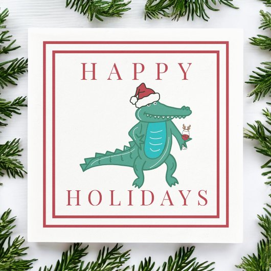 Happy Holidays Alligator Rentierzucht Serviette