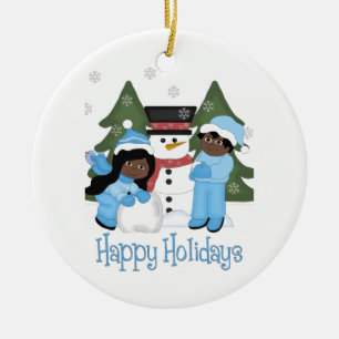 Happy Holidays - Amerikanische Kinder mit Snowman Keramikornament
