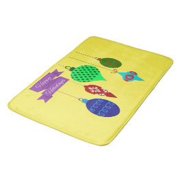 Happy Holidays and Hanging Ornaments Lila Banner Badematte