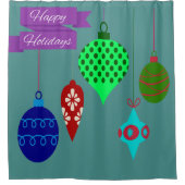 Happy Holidays and Hanging Ornaments Lila Banner Duschvorhang (Vorderseite)