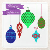 Happy Holidays and Hanging Ornaments Lila Banner Glasuntersetzer (Vorderseite)