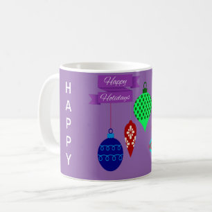 Happy Holidays and Hanging Ornaments Lila Banner Kaffeetasse