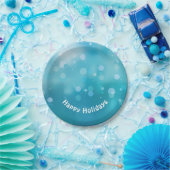 Happy Holidays aqua bokeh Lichter Pappteller (Party)