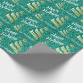 Happy Holidays Aquamarin Confetti und Gold | Weihn Geschenkpapier (Ecke)