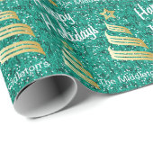 Happy Holidays Aquamarin Confetti und Gold | Weihn Geschenkpapier (Rolleneckpunkt)