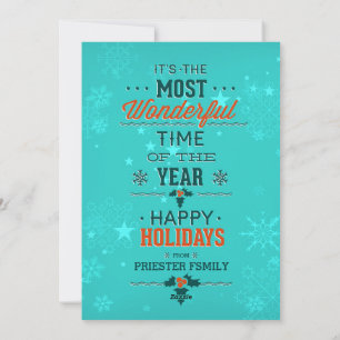 Happy Holidays Aquamarin & Dunkelgrüne Textgestalt Feiertagskarte